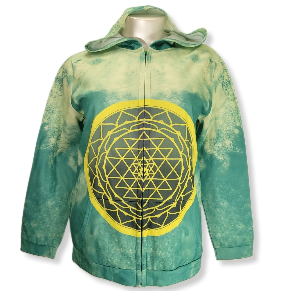 Misslook Womens 3XL Hoodie Long Sleeve Full Zip Pockets Boho Geometric Ombre